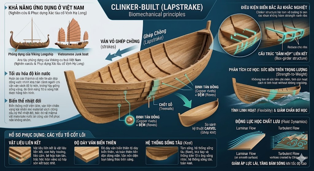 Báo cáo nghiên cứu: cấu trúc ván ghép chồng (clinker-built) của tàu cổ bắc âu và khả năng ứng dụng trong cơ học hàng hải cổ đại.